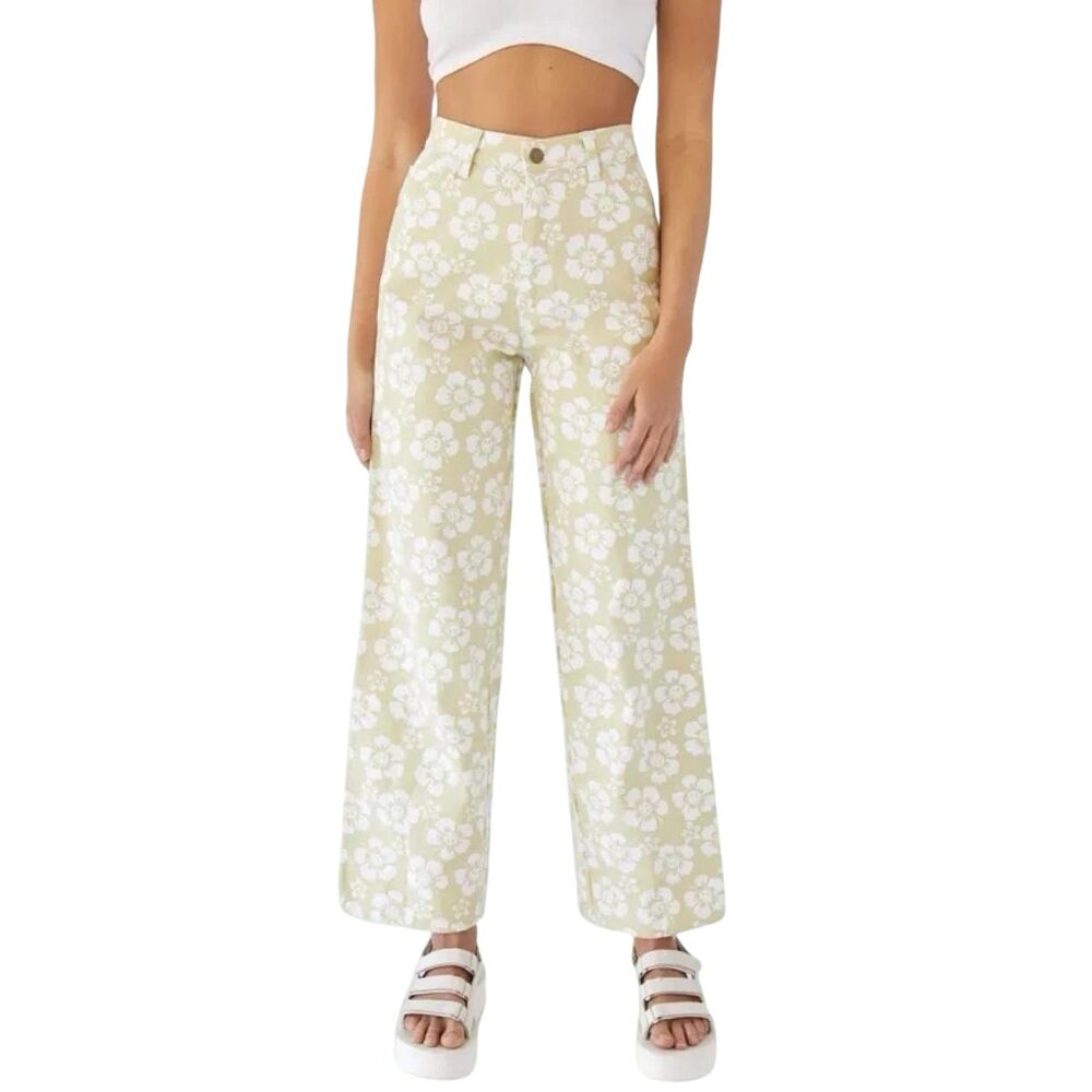 HOLIDAY The Vacation Pant Green Flower Smiley Wide Leg High Rise Jeans SIZE 28